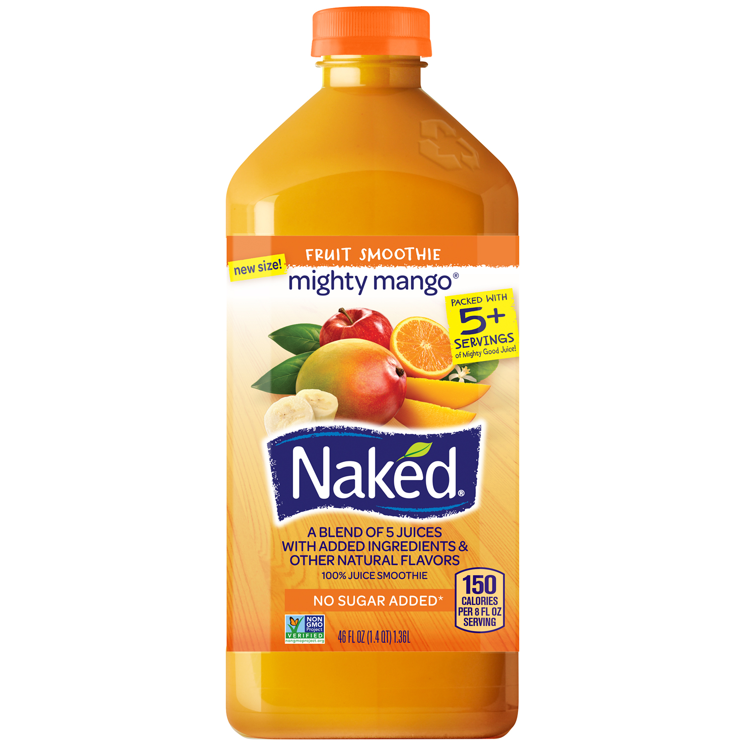 Naked Juice 100% Juice Fruit Smoothie, Mighty Mango, Plastic Bottle