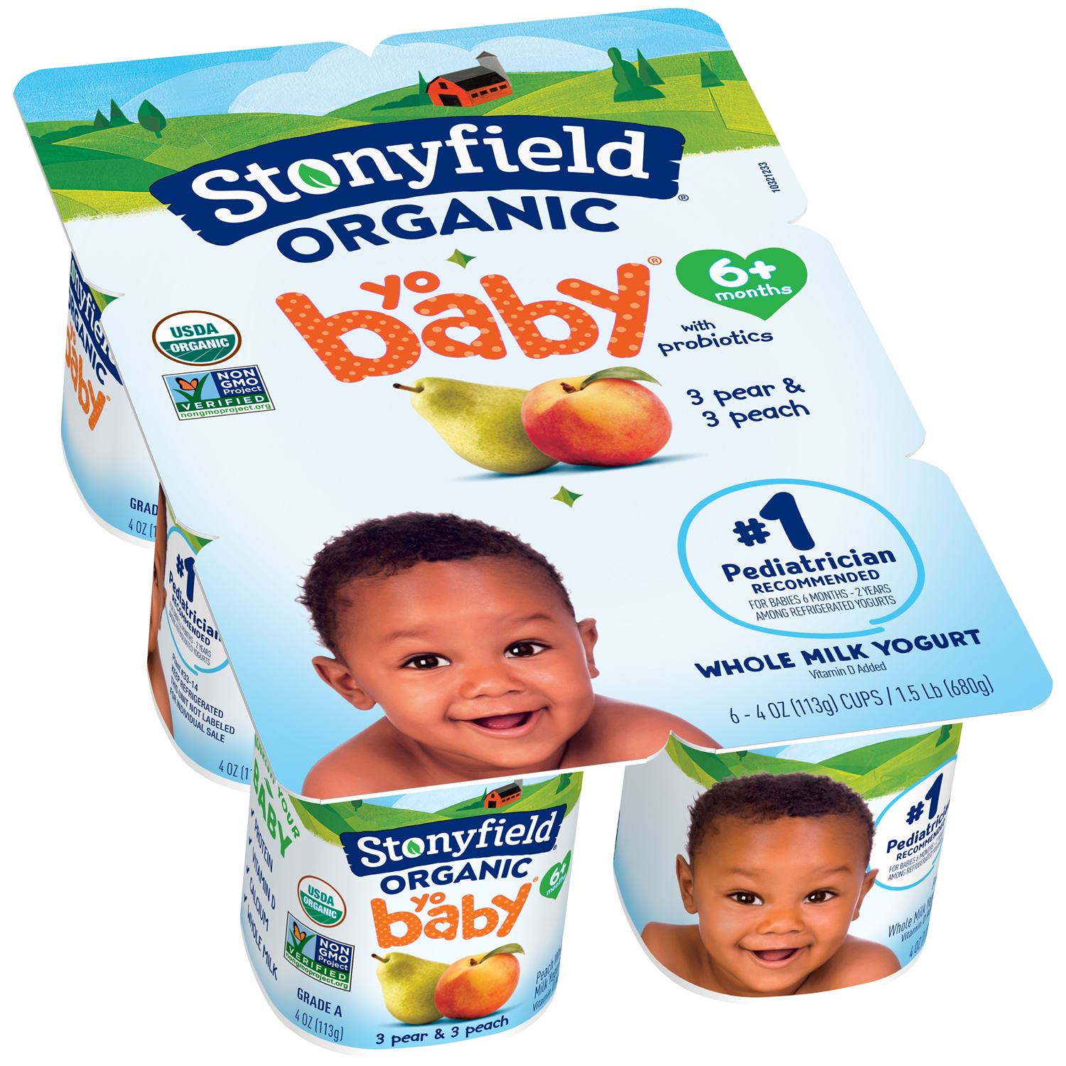 Stonyfield Organic YoBaby Whole Milk Yogurt Cups, Peach and Pear