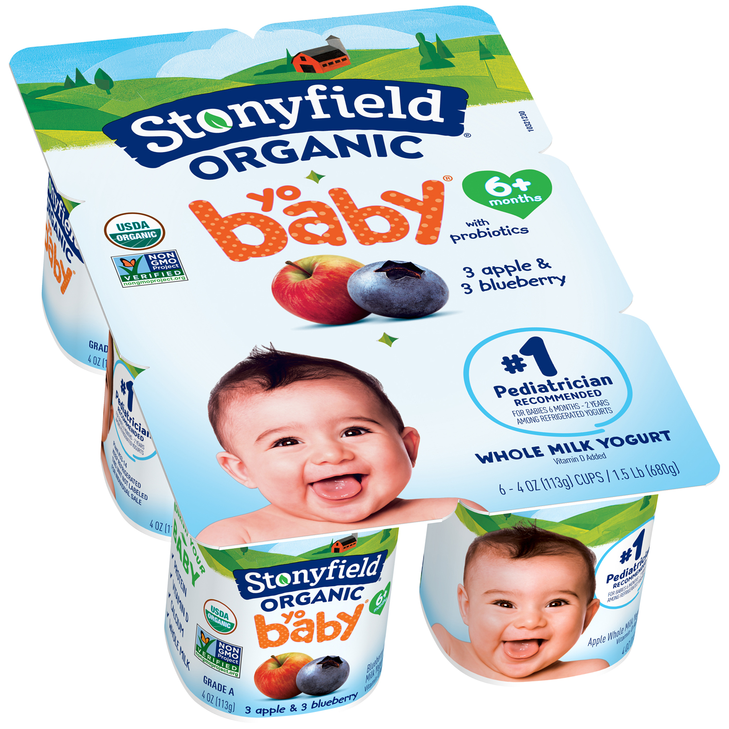 Stonyfield Organic YoBaby Whole Milk Yogurt Cups, Blueberry and Apple