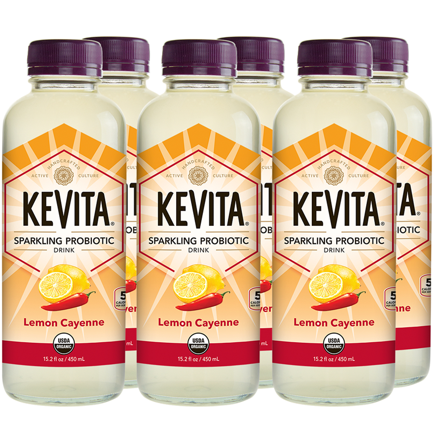 KeVita Sparkling Probiotic Drink, Lemon Cayenne, Glass Bottles