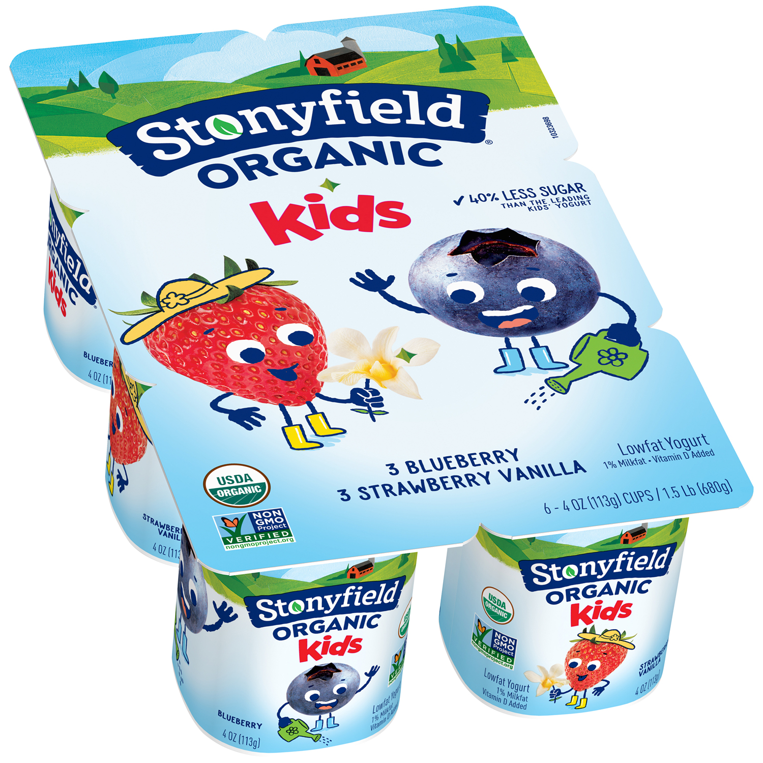 Stonyfield Organic Kids Lowfat Yogurt Cups, Blueberry and Strawberry Vanilla