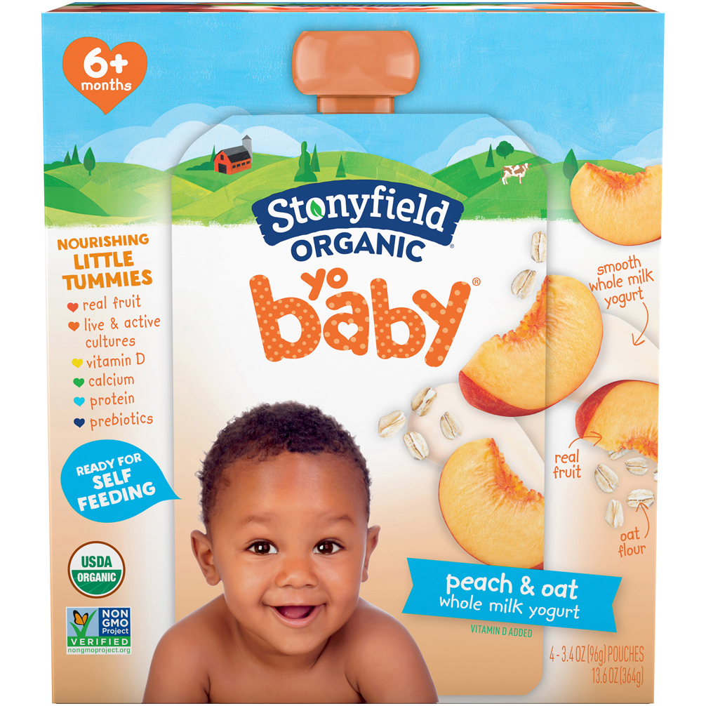 Stonyfield Organic YoBaby Whole Milk Yogurt Pouches, Peach & Oat
