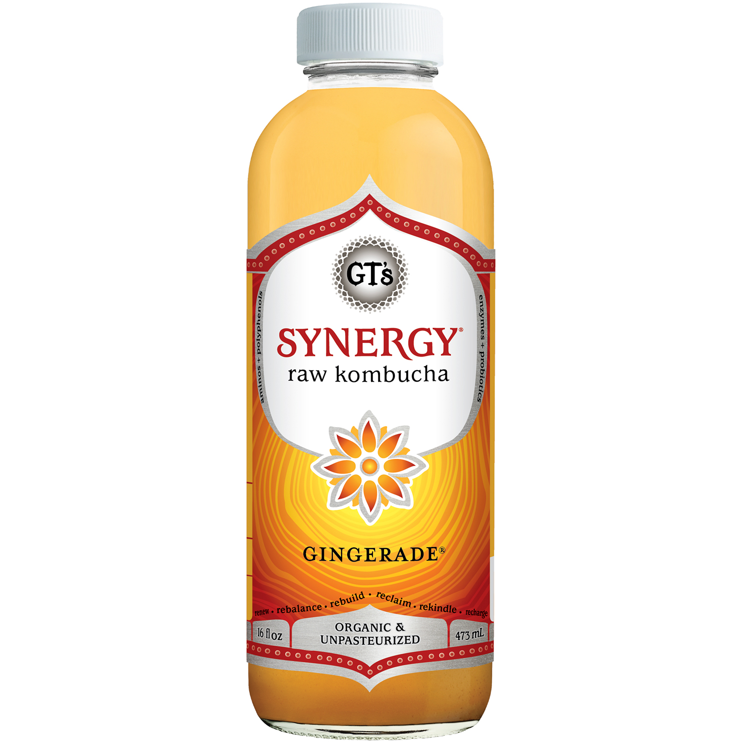 GT's Organic Raw Kombucha, Gingerade, Glass Bottle