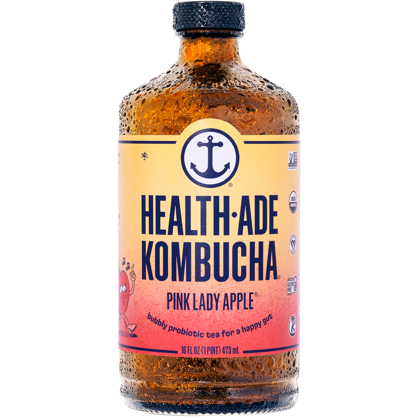 Health-Ade Kombucha, Pink Lady Apple, Glass Bottle