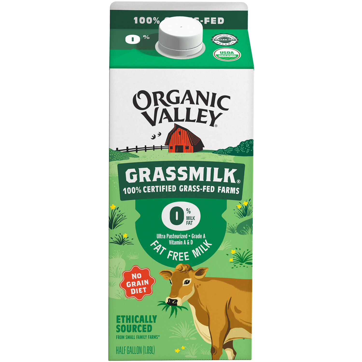 Organic Valley Grassmilk Fat Free Milk, Carton