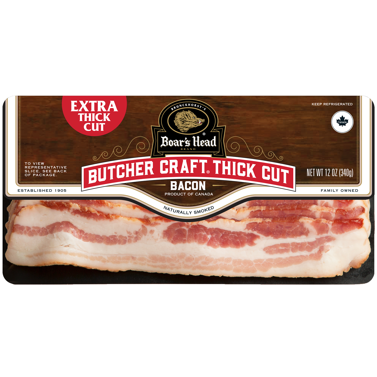 Boar's Head Imported Naturally Smoked Bacon, Extra Thick Cut