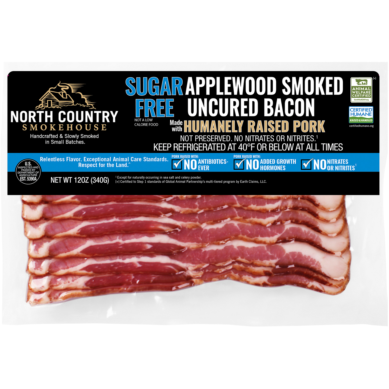 North Country Smokehouse Sugar Free Applewood Smoked Uncured Bacon, image 1 of 2 slides