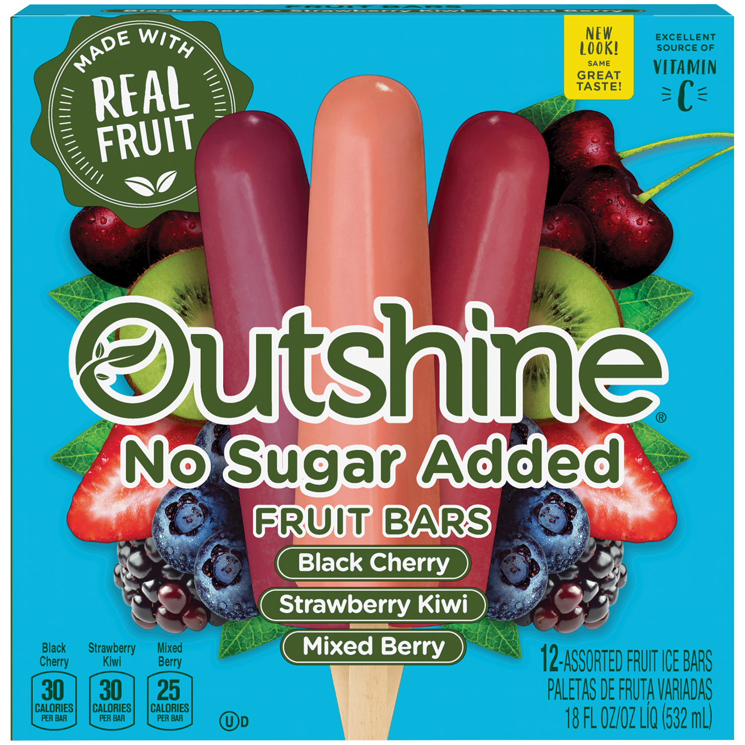 Outshine No Sugar Added Fruit Bars, Black Cherry, Strawberry-Kiwi & Mixed Berry