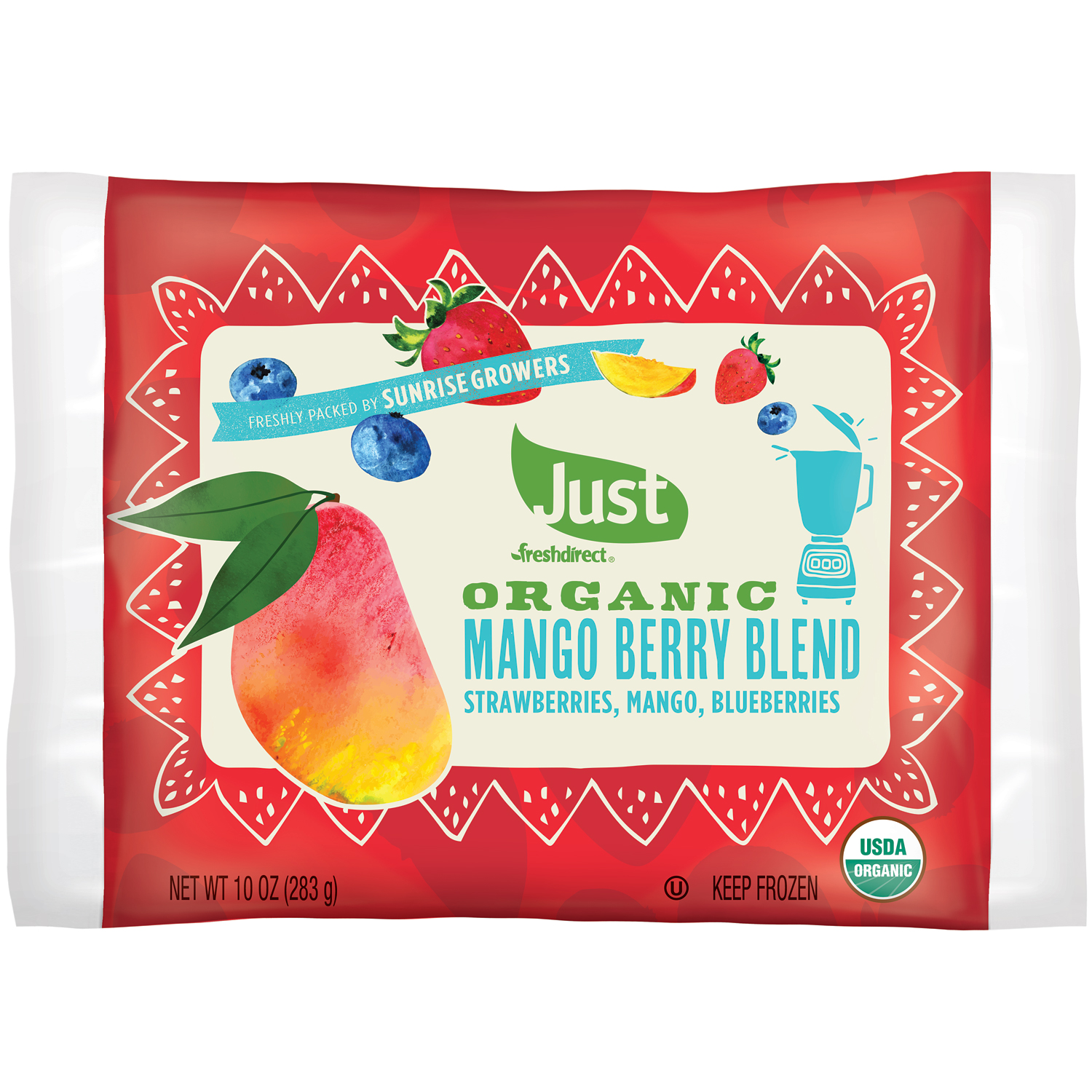 Just FreshDirect Organic Frozen Fruit, Mango Berry Blend, image 1 of 2 slides