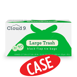 Cloud 9 Black Flap Tie Large Trash Bags, 30 Gallon, Case