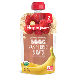 Happy Family Happy Baby Clearly Crafted Stage 2 Organic Baby Food, Bananas, Raspberries, and Oats 