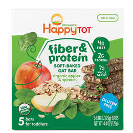 Happy Family Happy Tot Fiber and Protein Soft-Baked Oat Bars, Organic Apples and Spinach