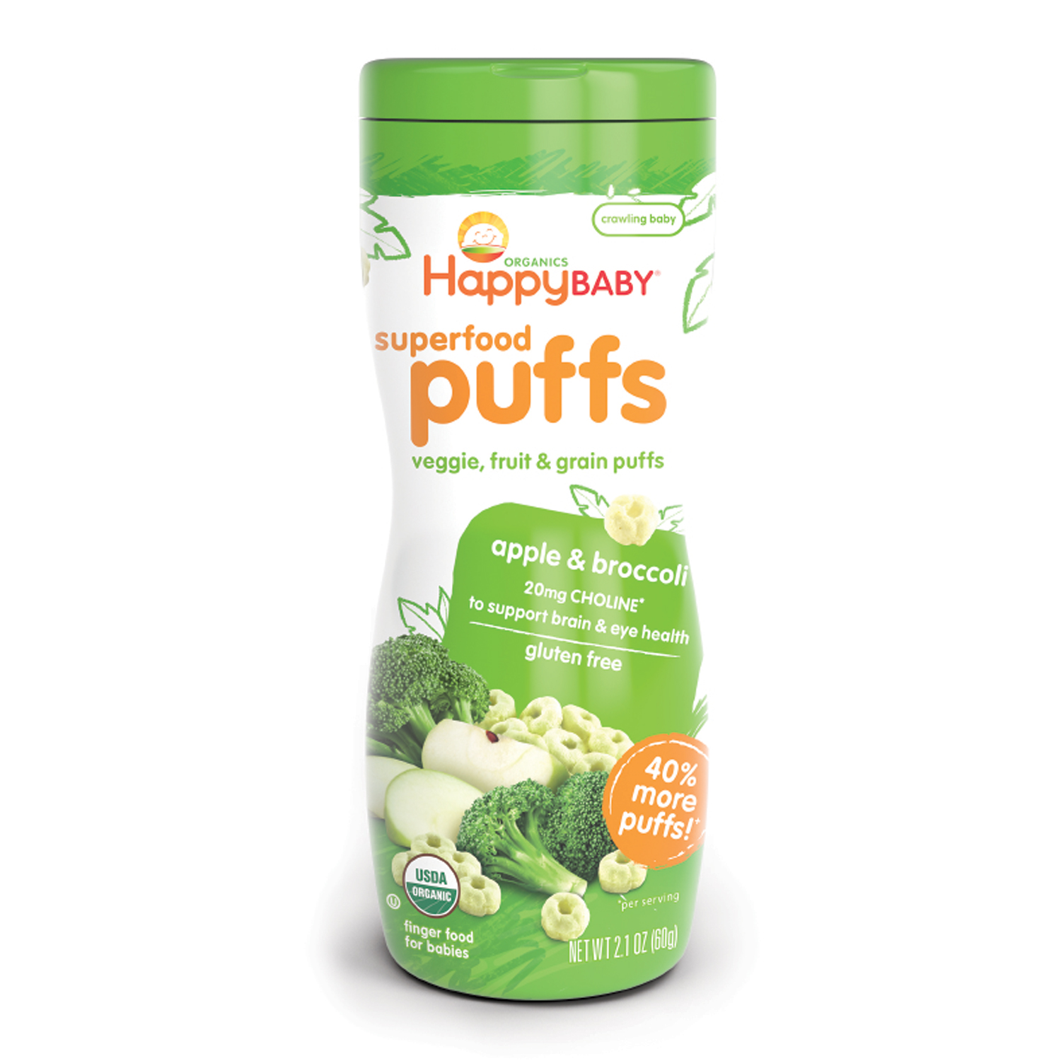 Happy Family Happy Baby Organic Puffs, Apple and Broccoli