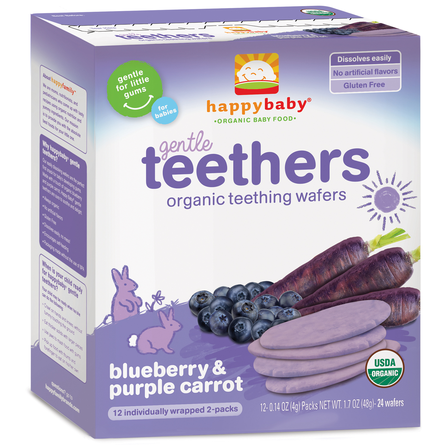 Happy Family Happy Baby Gentle Teethers, Organic Teething Wafers, Blueberry and Purple Carrot