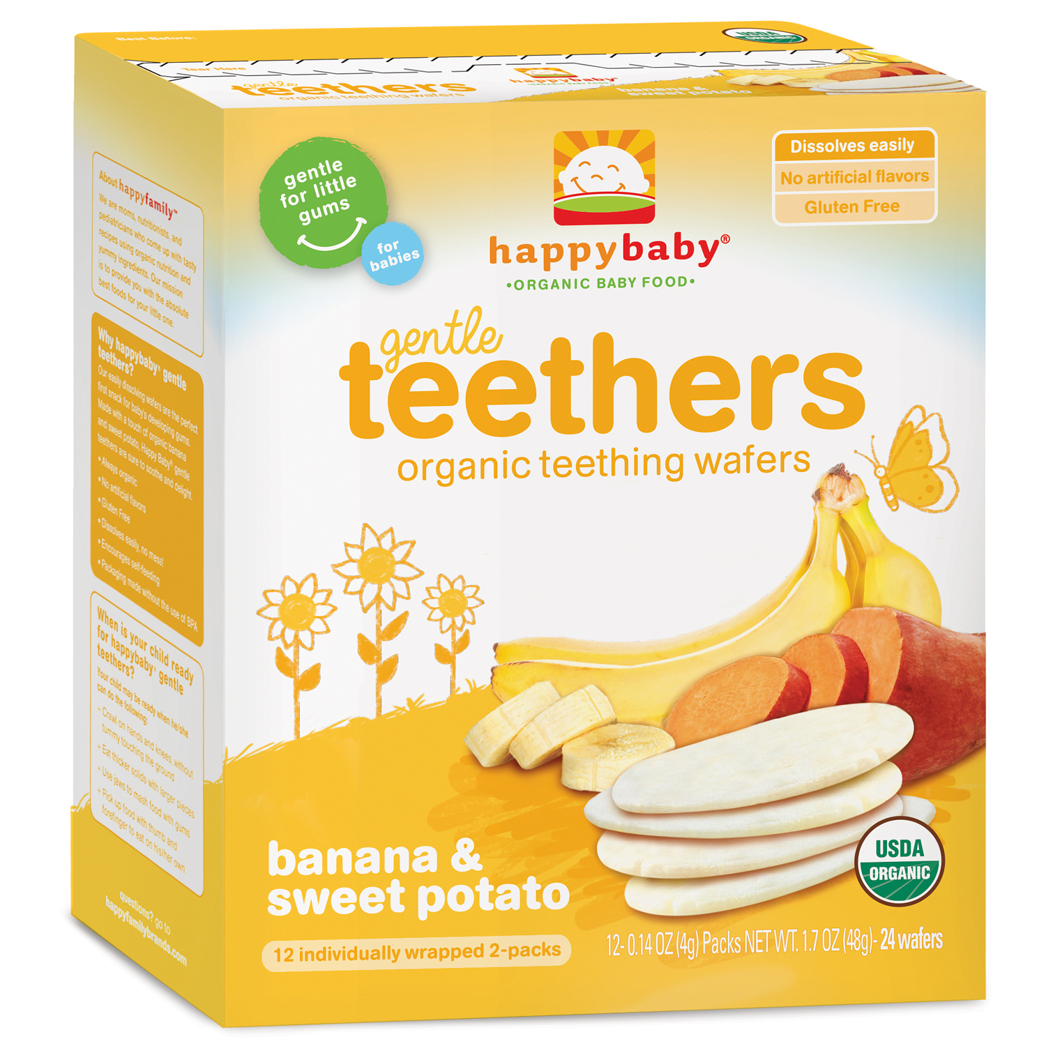 Happy Family Happy Baby Gentle Teethers, Organic Teething Wafers, Banana and Sweet Potato 