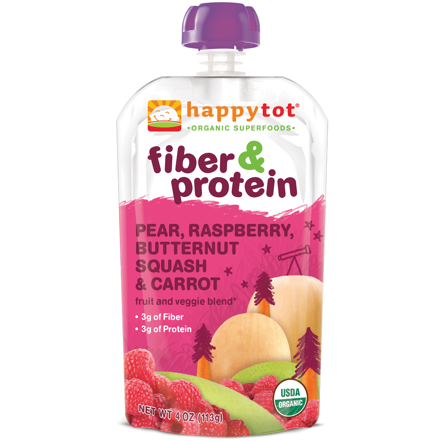 Happy Family Happy Tot Fiber and Protein Organic Pear, Raspberry, Butternut Squash and Carrot