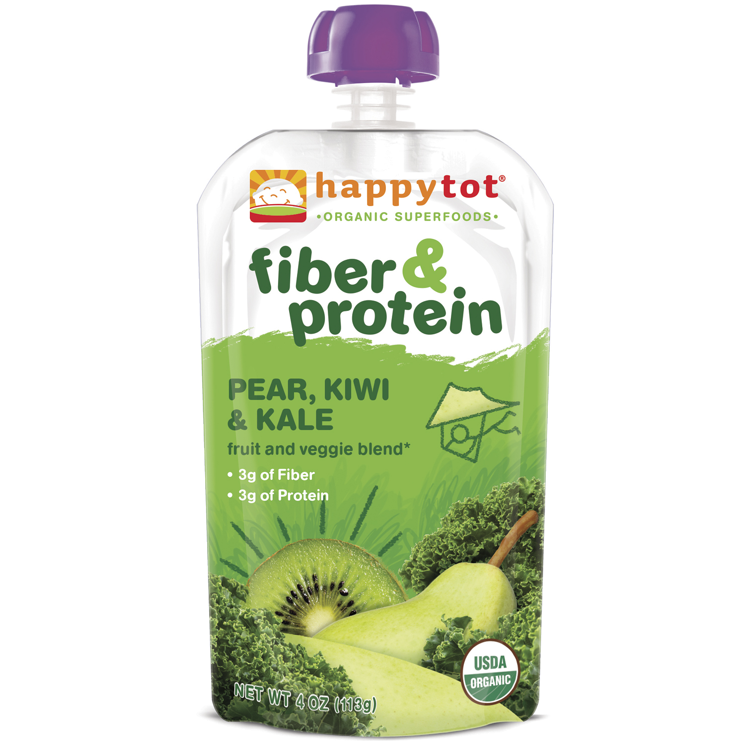 Happy Family Happy Tot Fiber and Protein, Organic Pear, Kiwi, and Kale