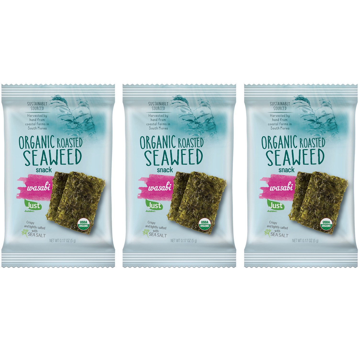 Just FreshDirect Organic Roasted Seaweed Snack, Wasabi, image 1 of 2 slides