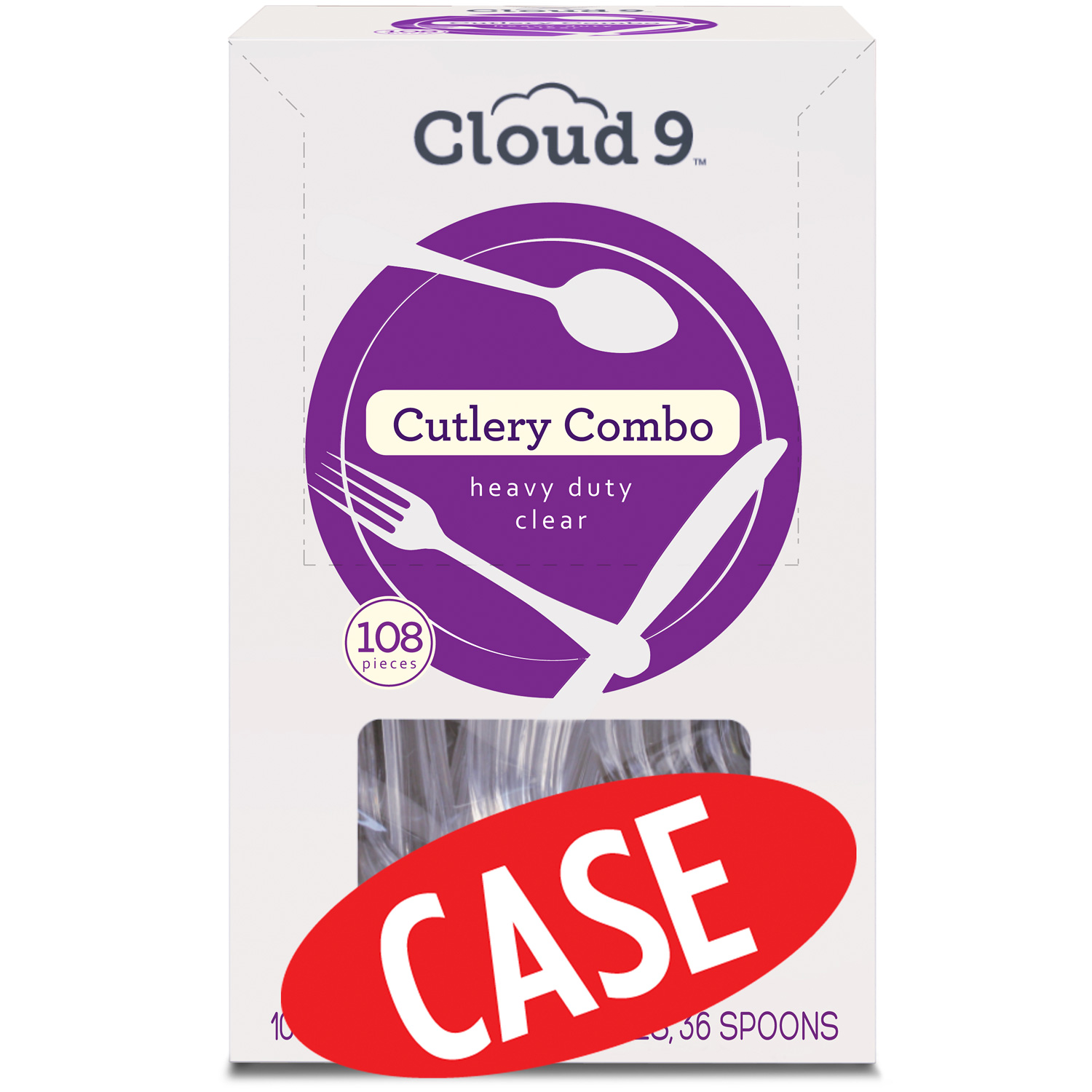 Cloud 9 Heavy Duty Clear Plastic Cutlery Combo, Case