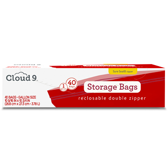 Cloud 9 Double Zipper Storage Bags, 1 Gallon