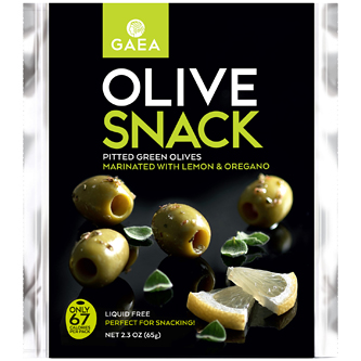 GAEA Olive Snack, Green Pitted Olives with Lemon & Oregano