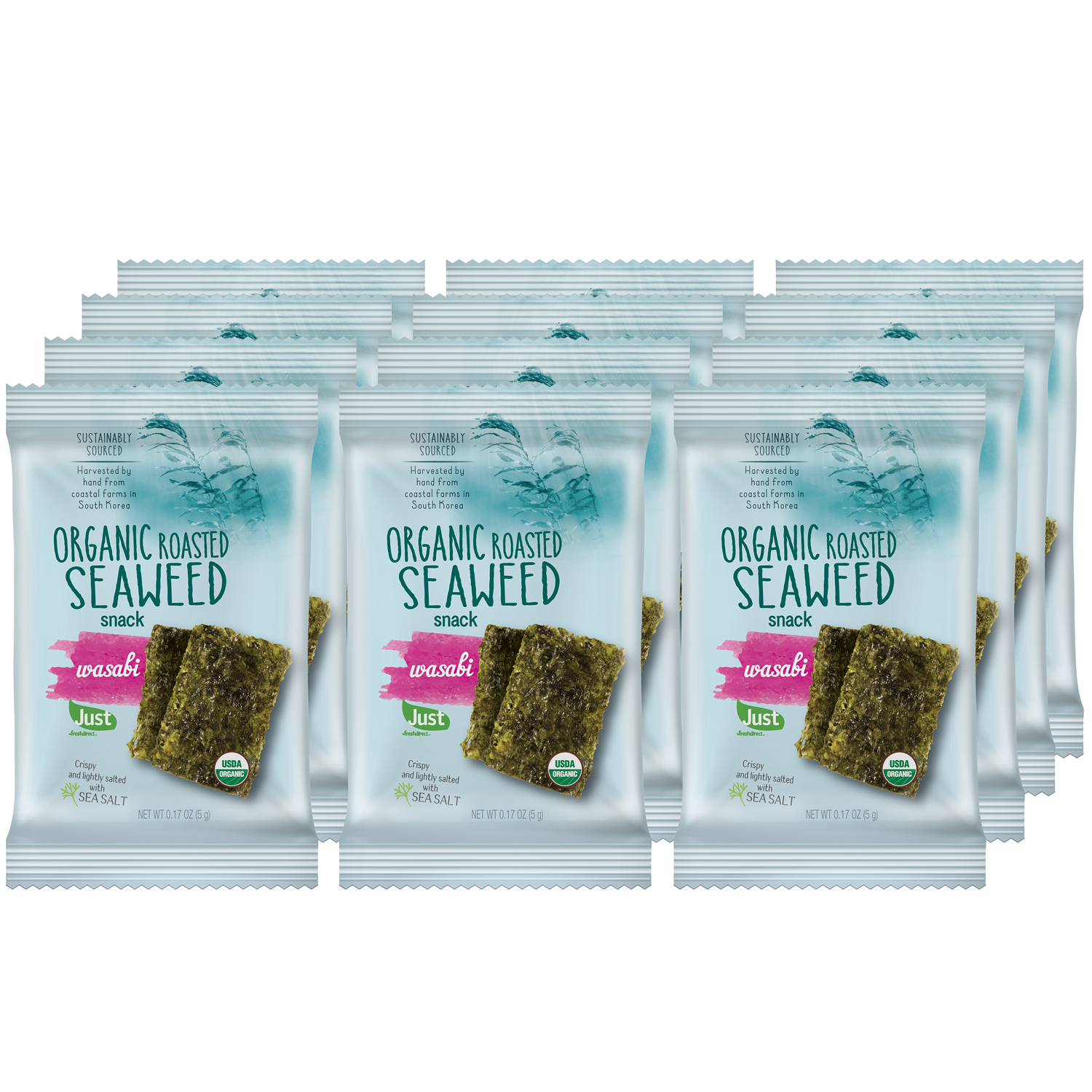 Just FreshDirect Organic Roasted Seaweed Snack, Wasabi, image 1 of 2 slides