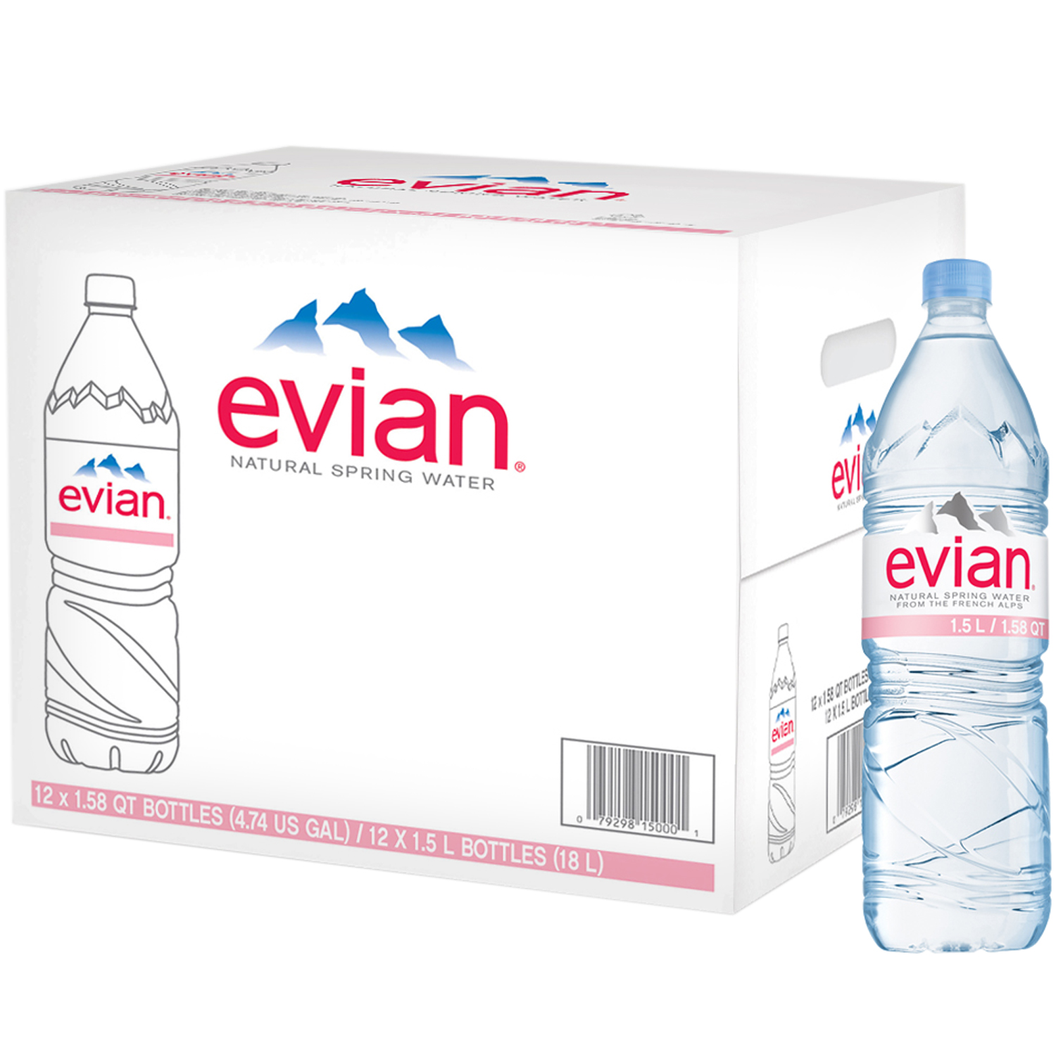 Evian Natural Spring Water, Plastic Bottles
