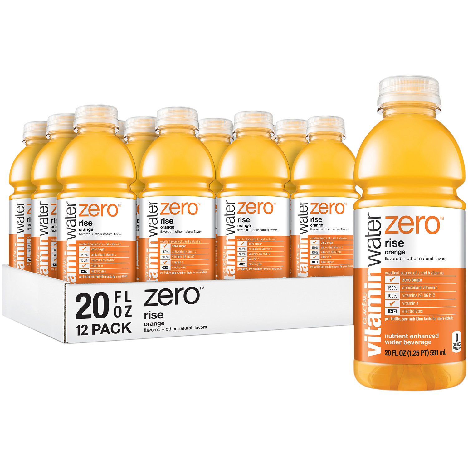 vitaminwater zero nutrient enhanced water beverage, rise (orange), Plastic Bottles