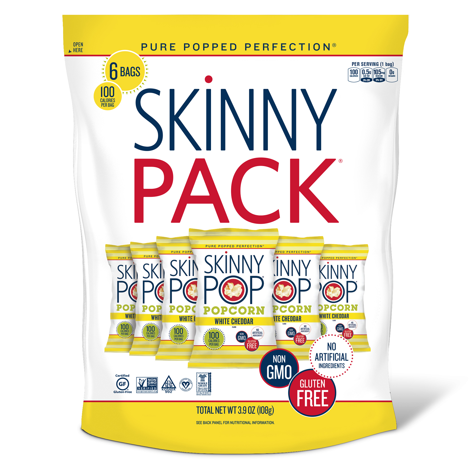 SkinnyPop Popcorn, White Cheddar 100-Calorie Packs