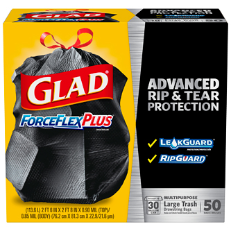 Glad ForceFlex Plus Large Drawstring Trash Bags, 30 Gallon