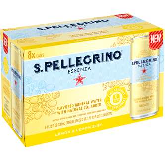 San Pellegrino Essenza Flavored Mineral Water, Lemon & Lemon Zest, Cans