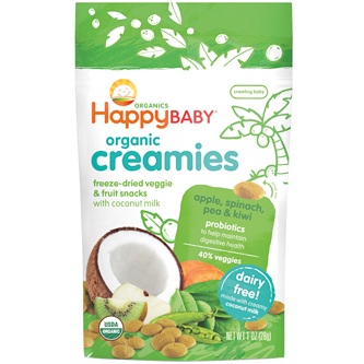 Happy Family Happy Baby Organic Dairy-Free Snacks, Apple, Spinach, Pea, and Kiwi