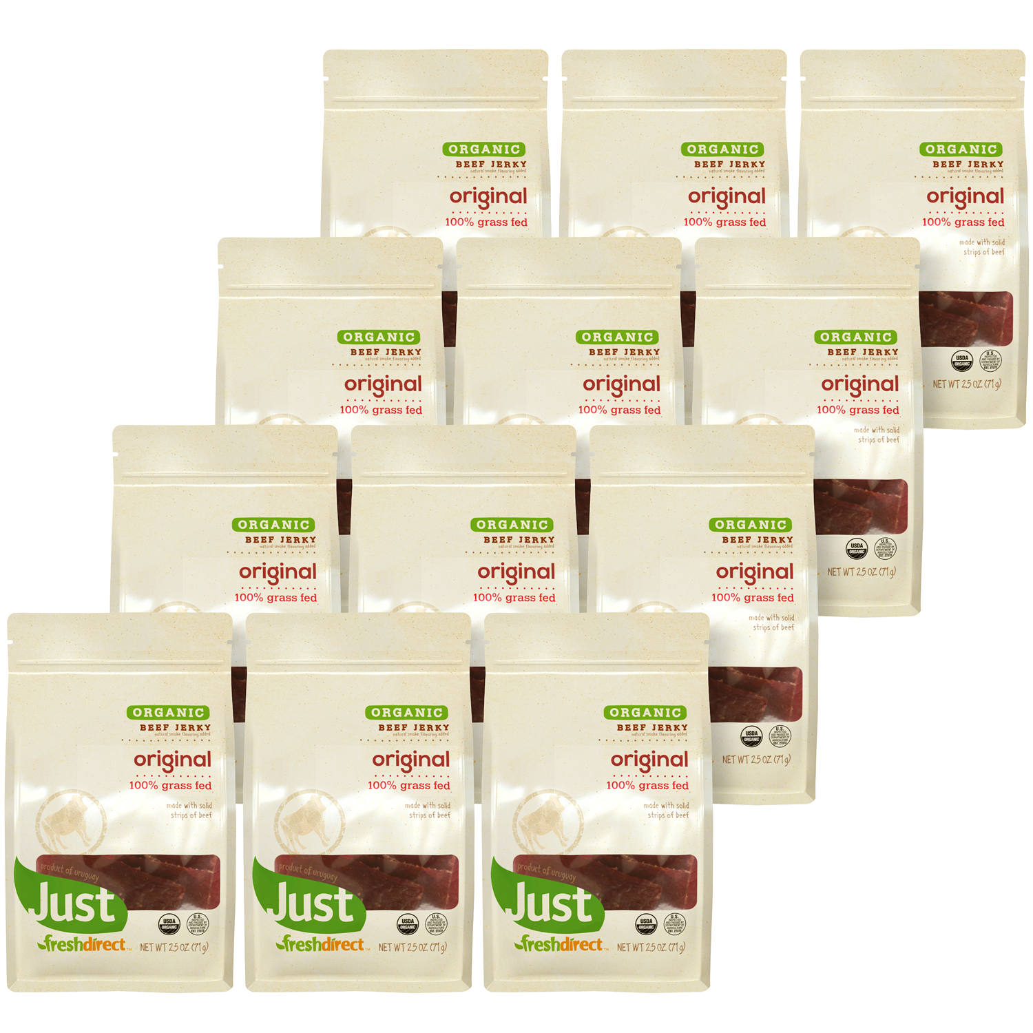 Just FreshDirect Organic 100% Grass-Fed Beef Jerky, Original, Case