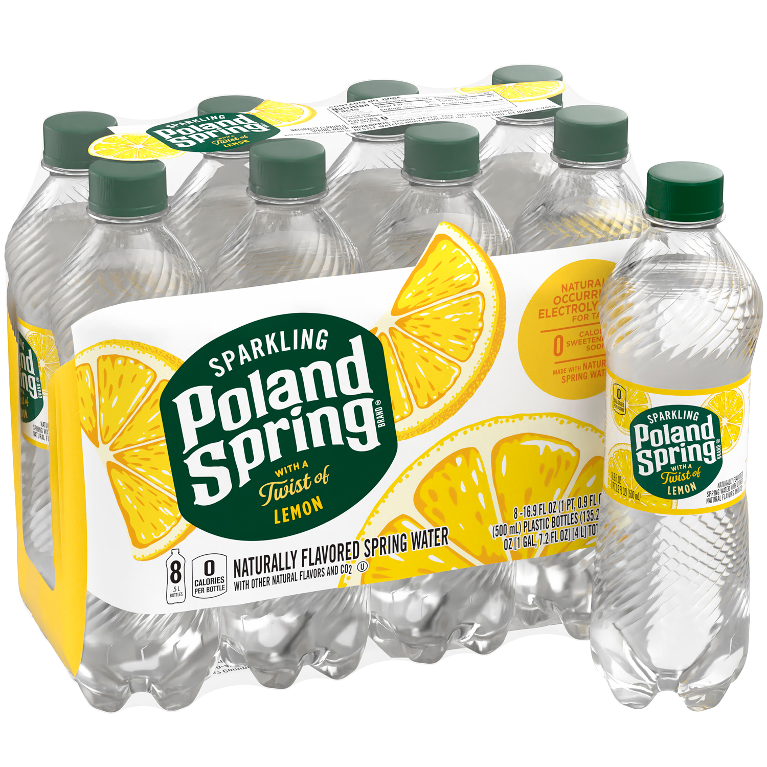 Poland Spring Sparkling Natural Spring Water, Lively Lemon, Plastic Bottles