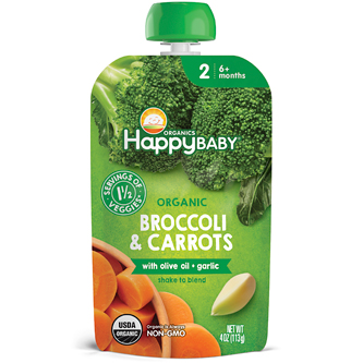 Happy Family Happy Baby Stage 2 Organic Baby Food, Broccoli & Carrots with Olive Oil + Garlic
