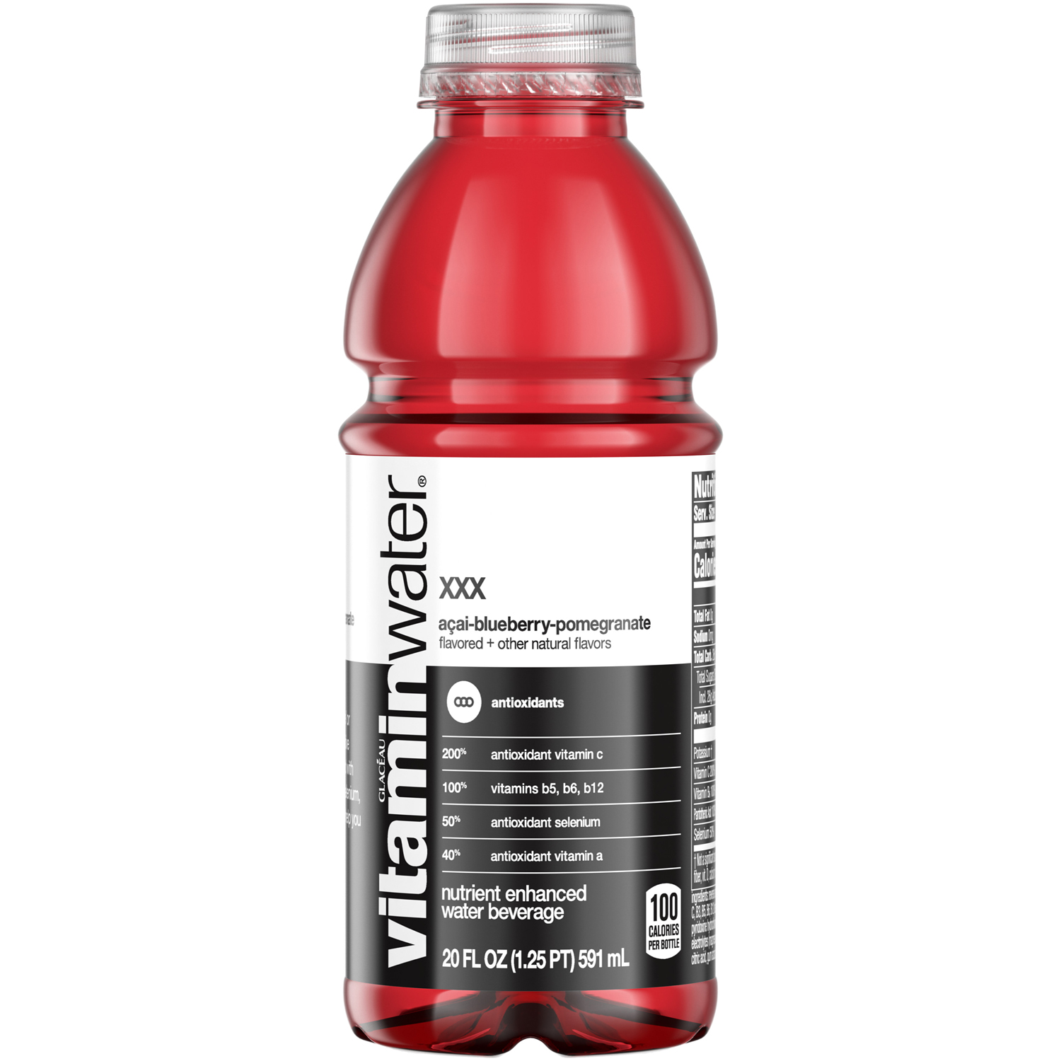 vitaminwater nutrient enhanced water beverage, xxx (açai-blueberry-pomegranate), Plastic Bottle