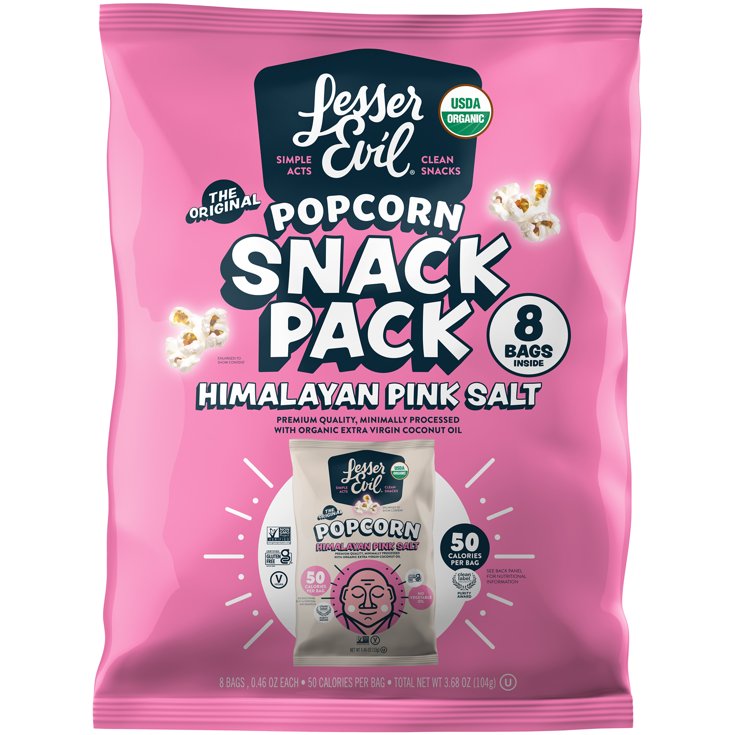 LesserEvil Organic Popcorn Snack Packs, Himalayan Pink Salt