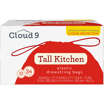 Cloud 9 Stretch & Hold Tall Kitchen Drawstring Bags with Odor Protection, 13 Gallon