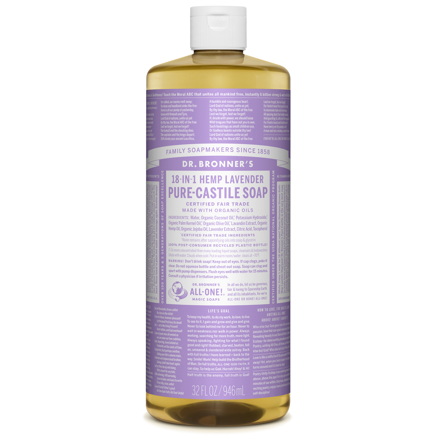 Dr. Bronner's Magic Soaps, 18-In-1 Hemp Lavender Pure-Castile Liquid Soap