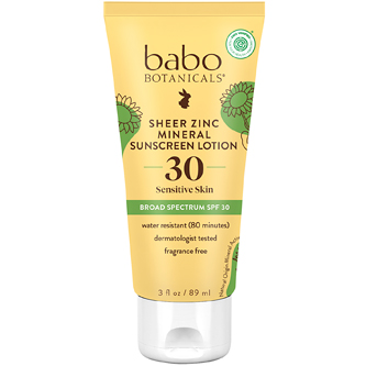 Babo Botanicals Sheer Zinc Mineral Sunscreen Lotion for Sensitive Skin, SPF 30, Fragrance Free