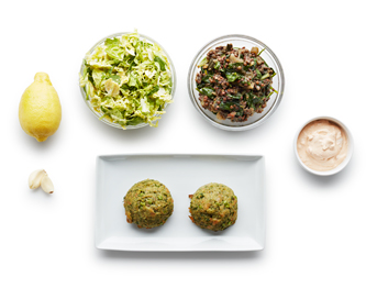 FreshDirect Salmon Cakes with Lentils & Brussels Sprouts Meal Kit, image 2 of 2 slides