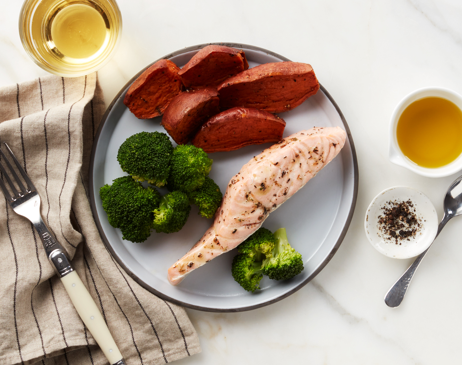 FreshDirect Salmon with Sweet Potatoes and Broccoli, Single Serving Meal
