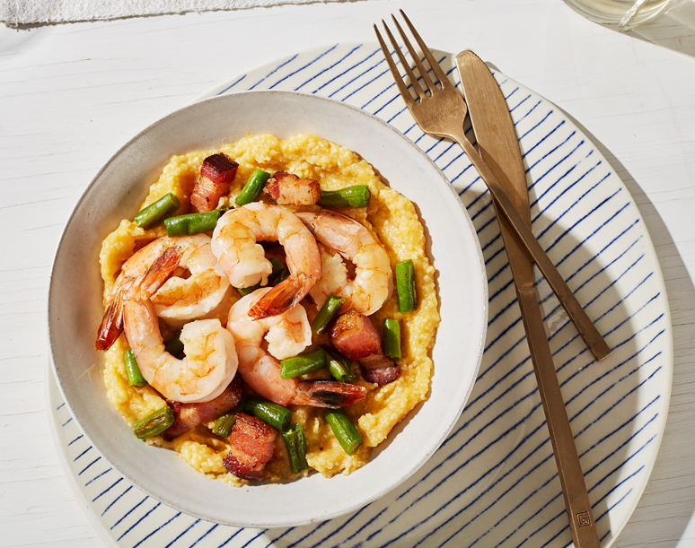 FreshDirect Shrimp and Green Beans with Bacon and Grits Meal Kit
