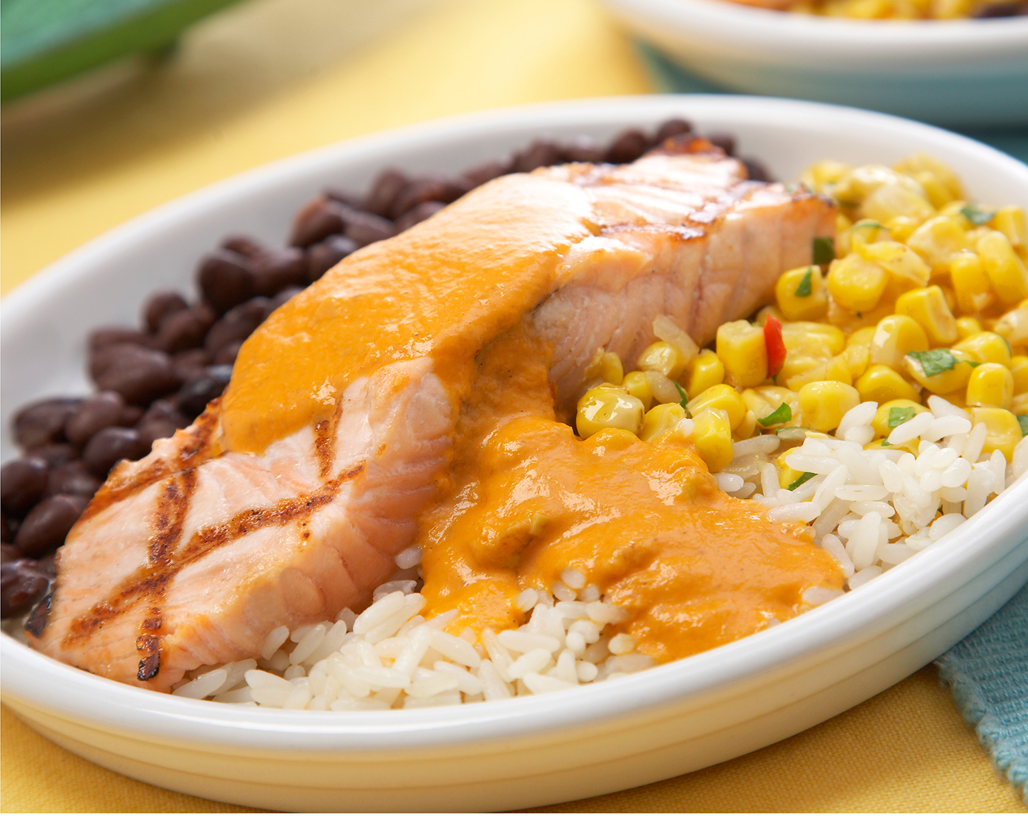 FreshDirect Chipotle Salmon with Vegetable Esquites and Rice & Beans, Single Serving Meal, image 1 of 2 slides