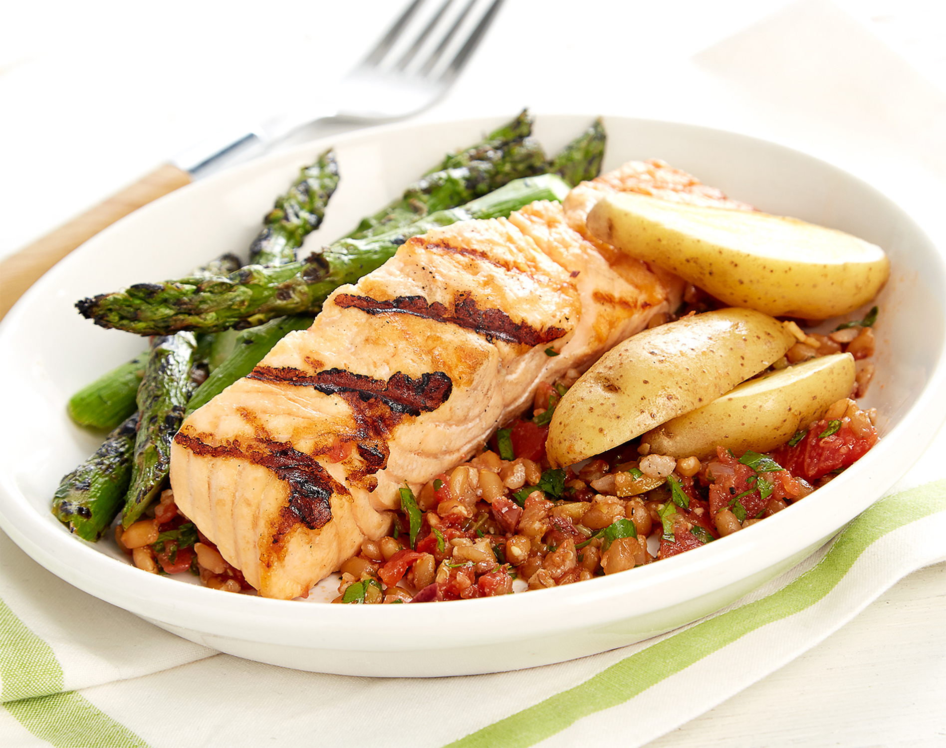 FreshDirect Salmon with Salsa Rossa, Asparagus and Farro, Single Serving Meal, image 1 of 2 slides