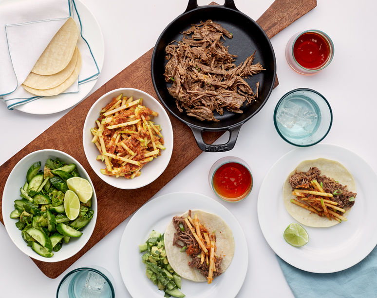 FreshDirect Korean Brisket Tacos with Green Apple Kimchi and Avocado Salad Meal Kit