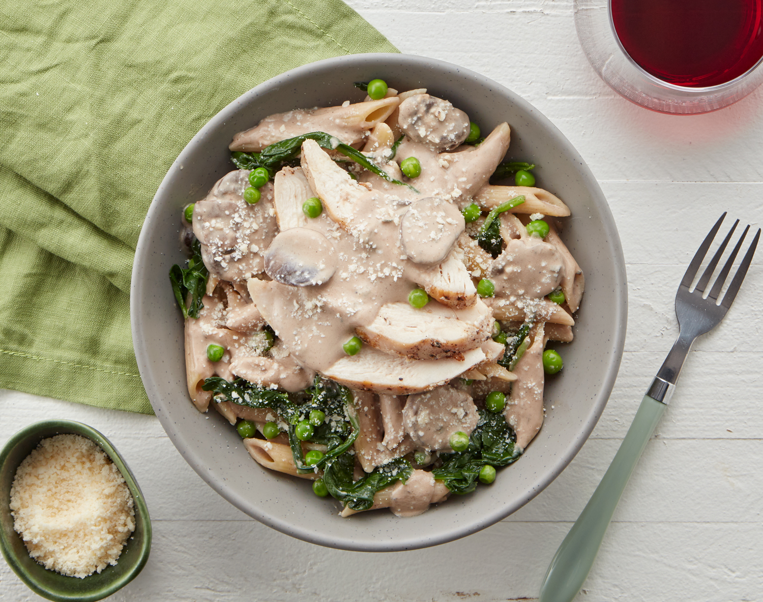 FreshDirect Chicken Marsala w/ Penne, Spinach and Peas, Raised w/o Antibiotics, image 1 of 2 slides