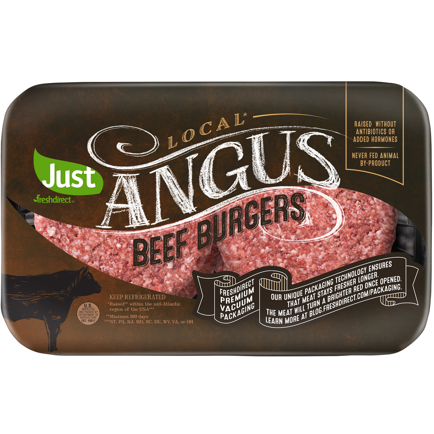 Just FreshDirect Local Angus RWA Beef Burgers, Premium Packaging