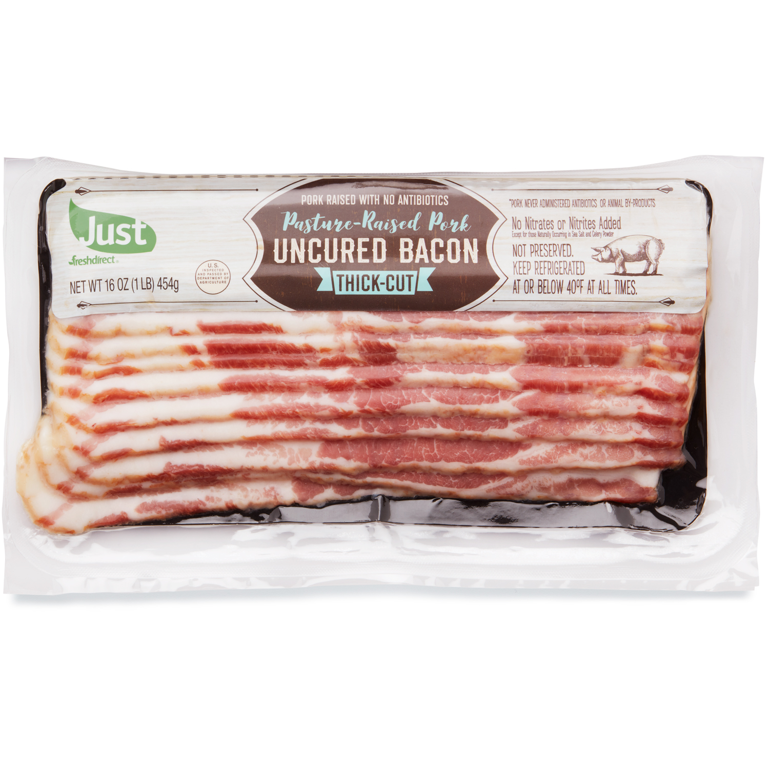 Just FreshDirect Pasture-Raised Heritage Thick Cut Uncured Bacon, Non-GMO, Raised w/o Antibiotics
