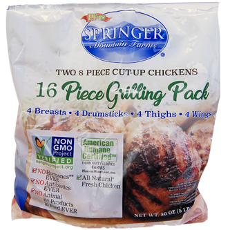 Springer Mountain Farms Cut-Up Whole Chicken Value Pack, Raised w/o Antibiotics 